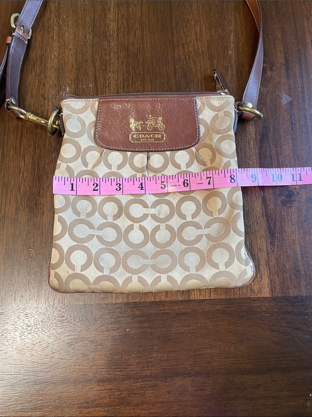 Coach Signature Canvas Crossbody in Khaki and Brown - Picture 7 of 12